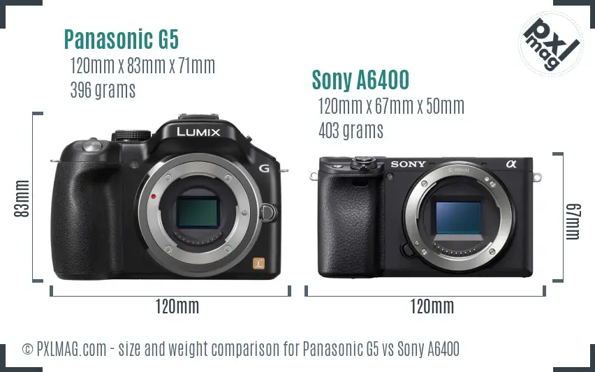 Panasonic G5 vs Sony A6400 size comparison