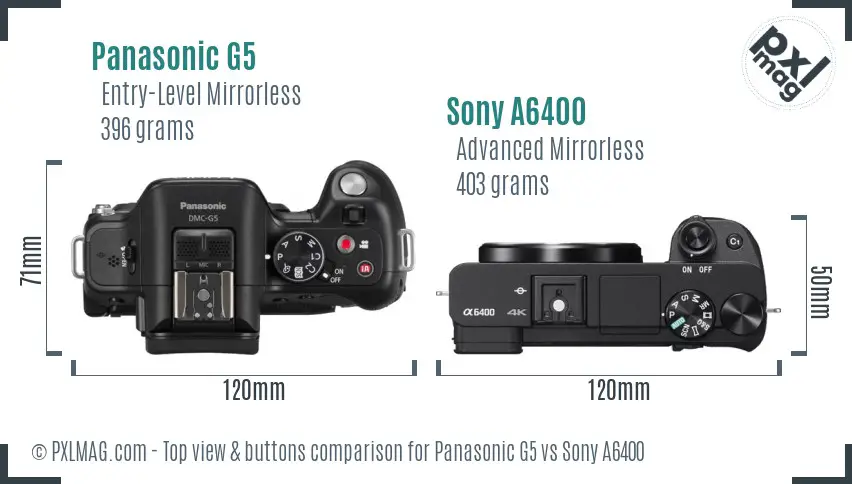 Panasonic G5 vs Sony A6400 top view buttons comparison