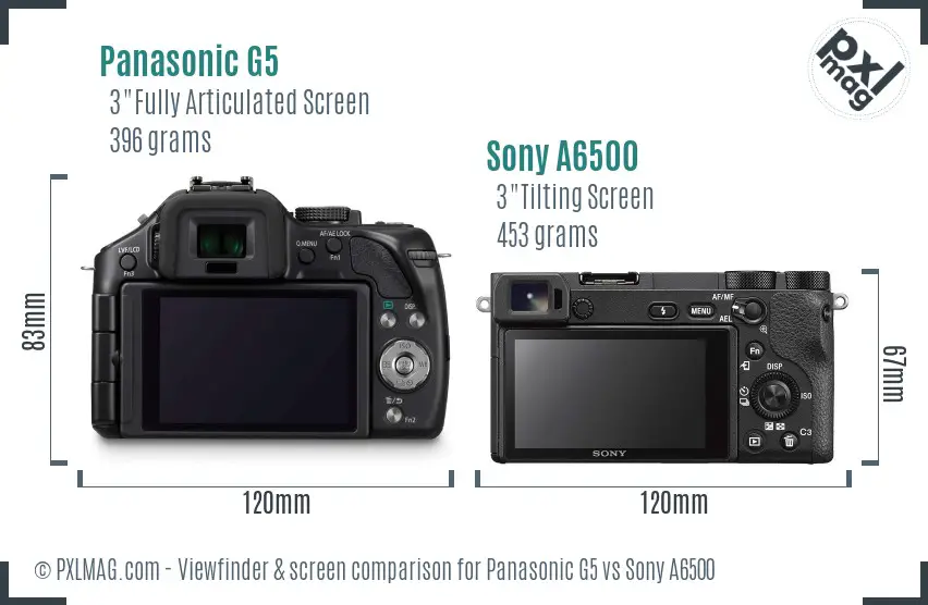 Panasonic G5 vs Sony A6500 Screen and Viewfinder comparison