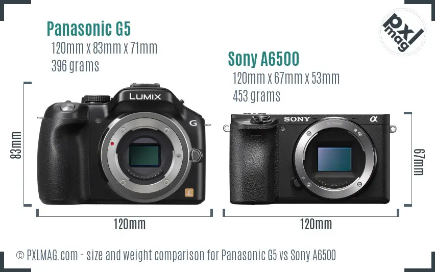 Panasonic G5 vs Sony A6500 size comparison