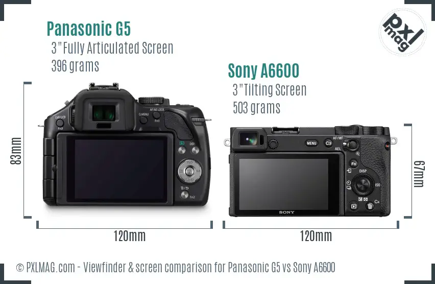 Panasonic G5 vs Sony A6600 Screen and Viewfinder comparison Panasonic G5 vs Sony A6600 Screen and Viewfinder comparison