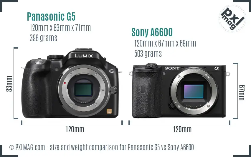 Panasonic G5 vs Sony A6600 size comparison Panasonic G5 vs Sony A6600 size comparison