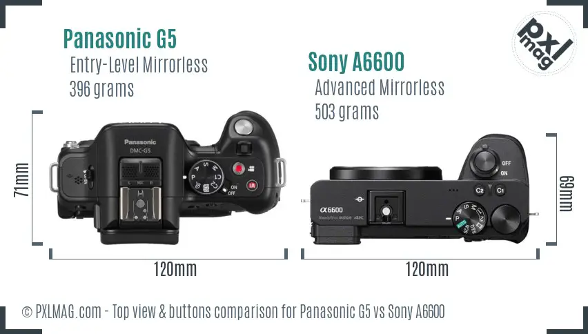 Panasonic G5 vs Sony A6600 top view buttons comparison Panasonic G5 vs Sony A6600 top view buttons comparison