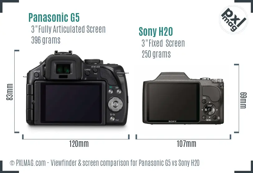 Panasonic G5 vs Sony H20 Screen and Viewfinder comparison