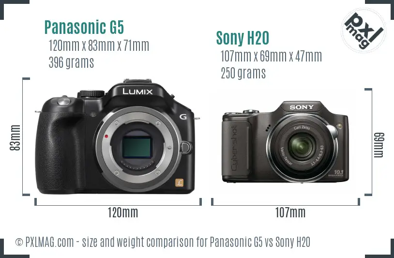 Panasonic G5 vs Sony H20 size comparison