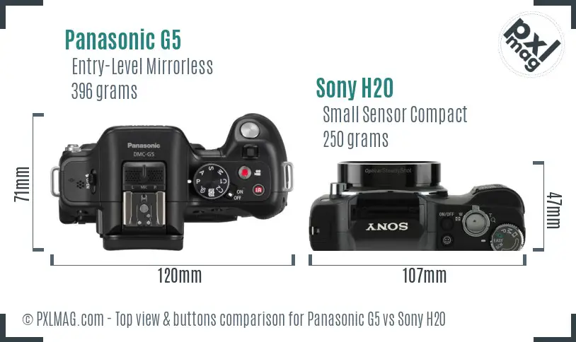 Panasonic G5 vs Sony H20 top view buttons comparison