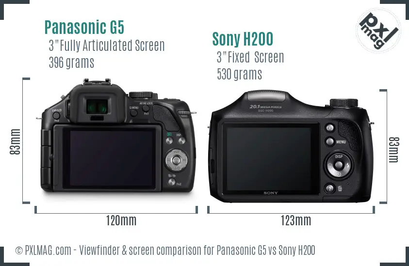 Panasonic G5 vs Sony H200 Screen and Viewfinder comparison