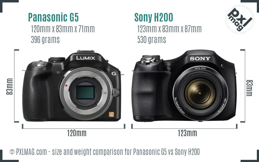 Panasonic G5 vs Sony H200 size comparison
