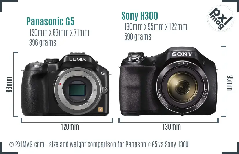 Panasonic G5 vs Sony H300 size comparison