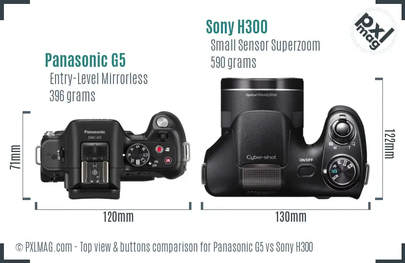 Panasonic G5 vs Sony H300 top view buttons comparison