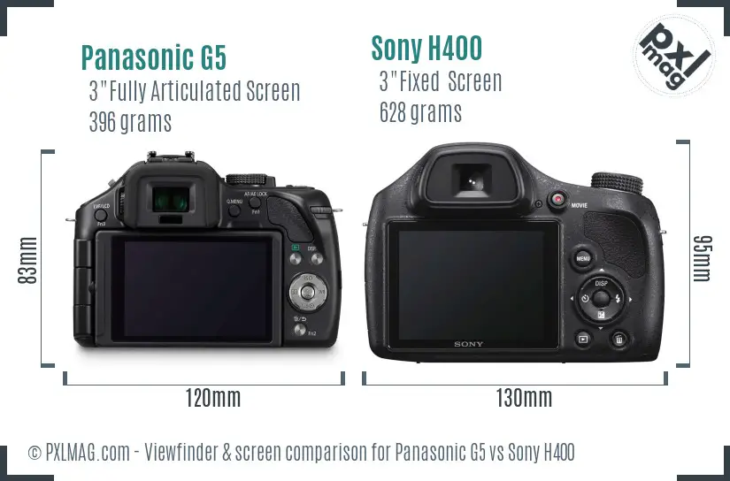 Panasonic G5 vs Sony H400 Screen and Viewfinder comparison