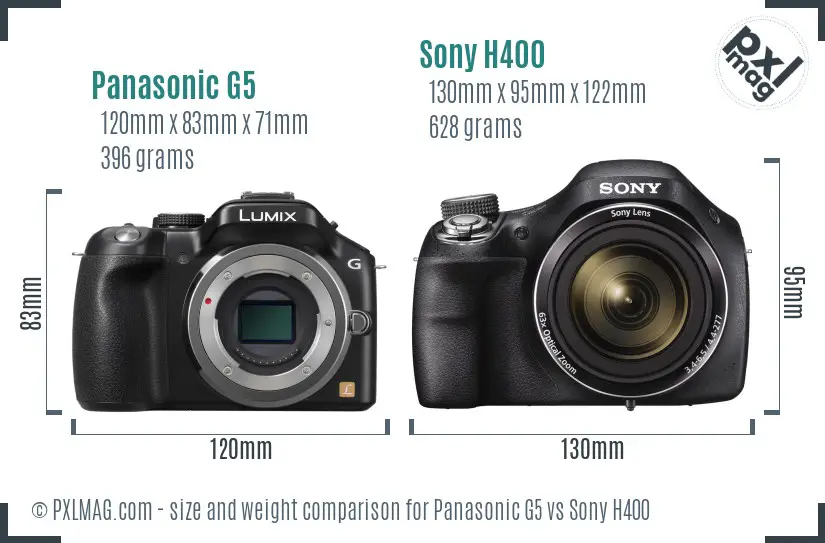 Panasonic G5 vs Sony H400 size comparison