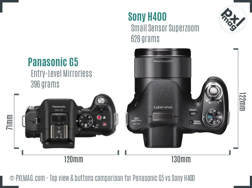 Panasonic G5 vs Sony H400 top view buttons comparison