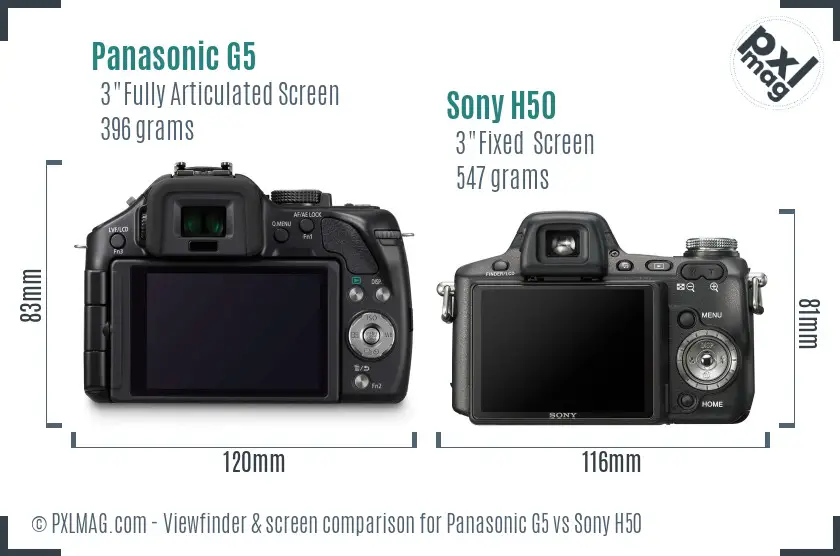 Panasonic G5 vs Sony H50 Screen and Viewfinder comparison