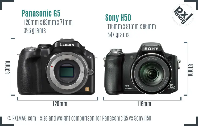 Panasonic G5 vs Sony H50 size comparison