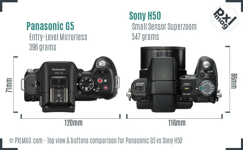 Panasonic G5 vs Sony H50 top view buttons comparison