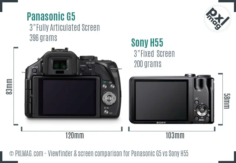 Panasonic G5 vs Sony H55 Screen and Viewfinder comparison Panasonic G5 vs Sony H55 Screen and Viewfinder comparison