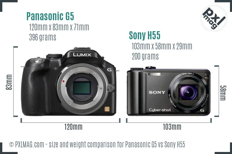 Panasonic G5 vs Sony H55 size comparison Panasonic G5 vs Sony H55 size comparison