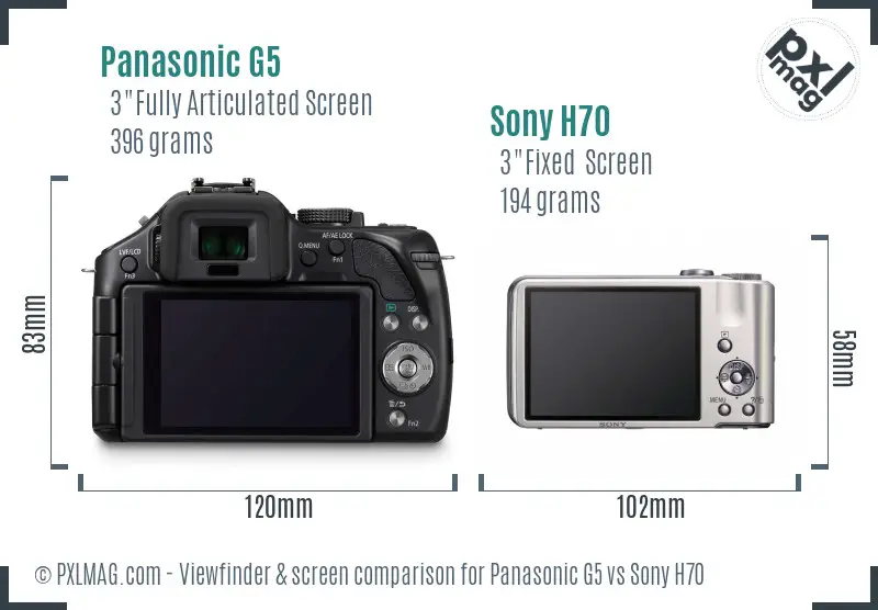 Panasonic G5 vs Sony H70 Screen and Viewfinder comparison
