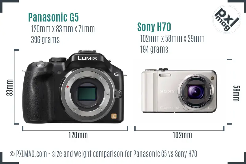 Panasonic G5 vs Sony H70 size comparison