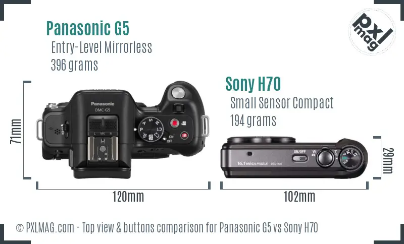 Panasonic G5 vs Sony H70 top view buttons comparison