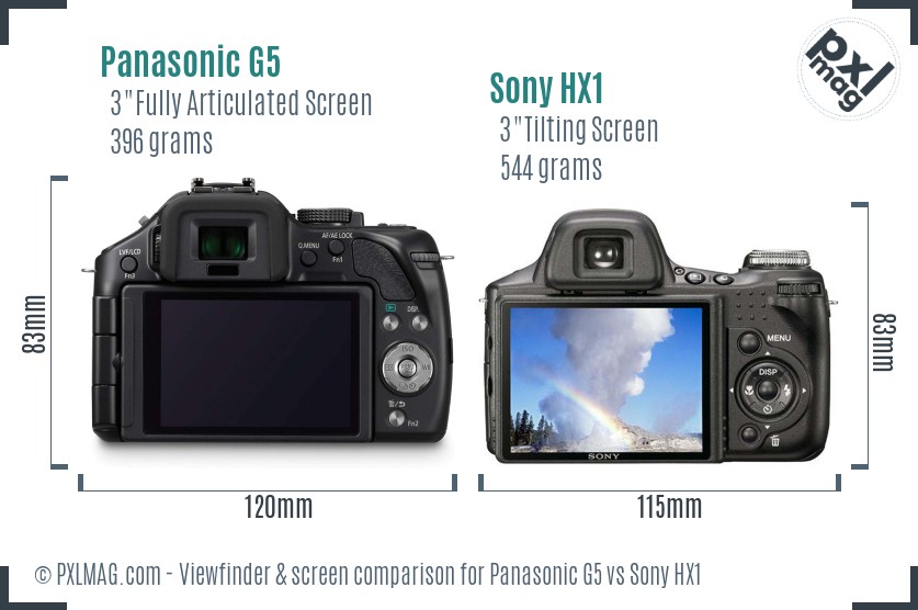 Panasonic G5 vs Sony HX1 Screen and Viewfinder comparison