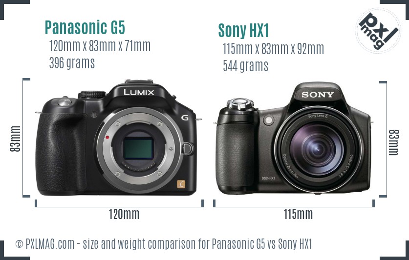 Panasonic G5 vs Sony HX1 size comparison