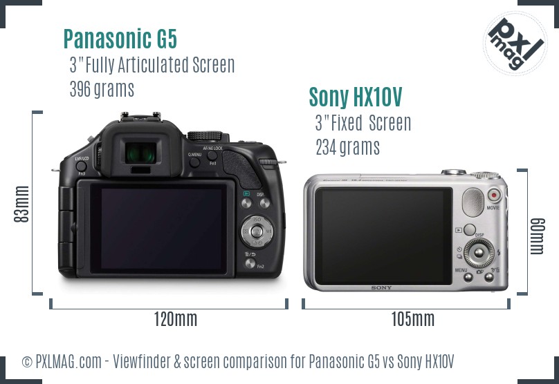 Panasonic G5 vs Sony HX10V Screen and Viewfinder comparison