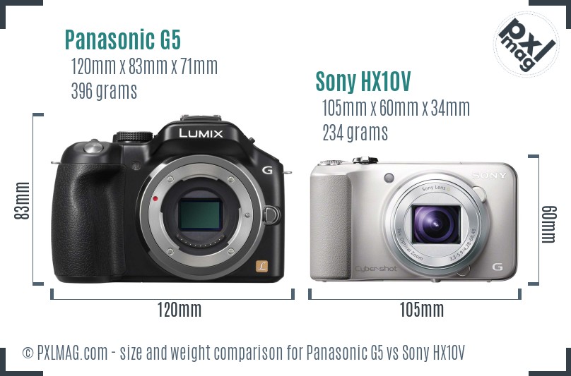 Panasonic G5 vs Sony HX10V size comparison