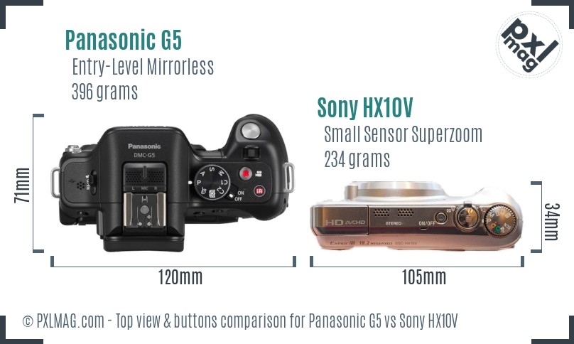 Panasonic G5 vs Sony HX10V top view buttons comparison