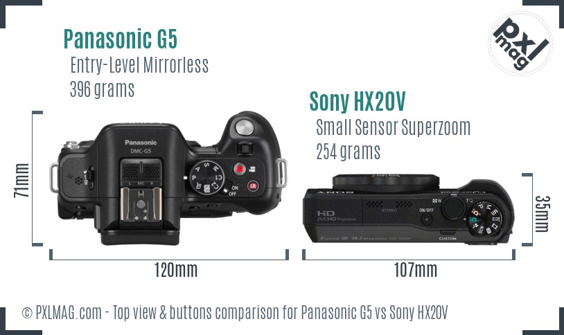 Panasonic G5 vs Sony HX20V top view buttons comparison