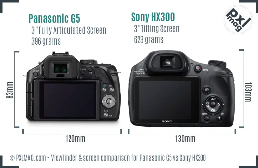 Panasonic G5 vs Sony HX300 Screen and Viewfinder comparison