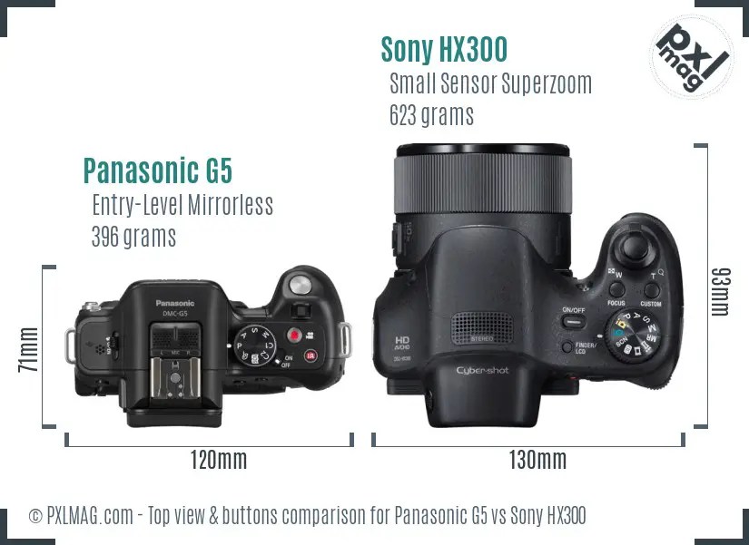 Panasonic G5 vs Sony HX300 top view buttons comparison