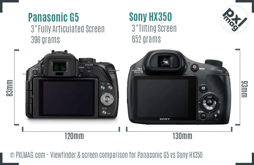 Panasonic G5 vs Sony HX350 Screen and Viewfinder comparison Panasonic G5 vs Sony HX350 Screen and Viewfinder comparison