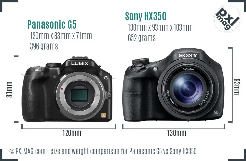 Panasonic G5 vs Sony HX350 size comparison Panasonic G5 vs Sony HX350 size comparison