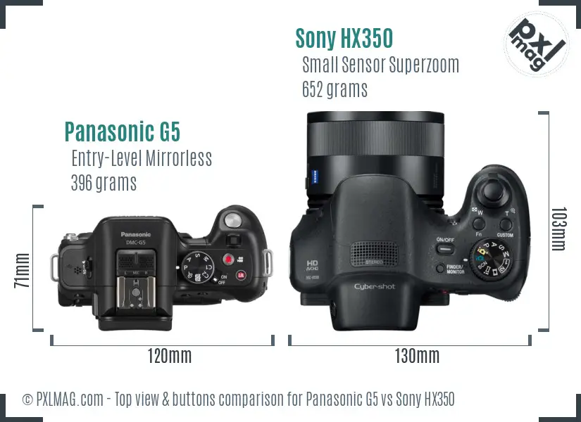 Panasonic G5 vs Sony HX350 top view buttons comparison Panasonic G5 vs Sony HX350 top view buttons comparison