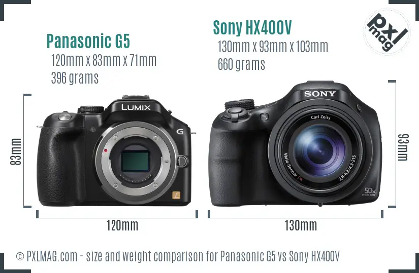 Panasonic G5 vs Sony HX400V size comparison