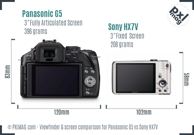 Panasonic G5 vs Sony HX7V Screen and Viewfinder comparison