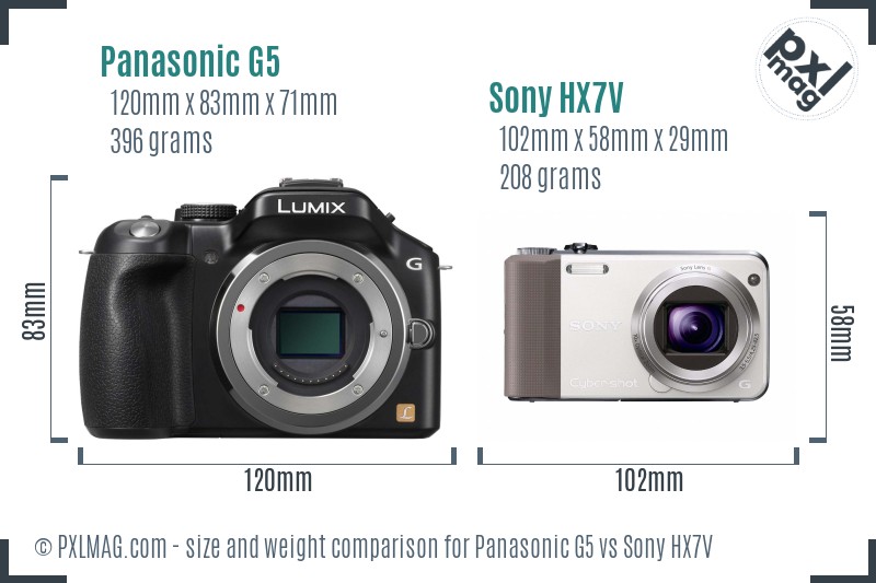 Panasonic G5 vs Sony HX7V size comparison