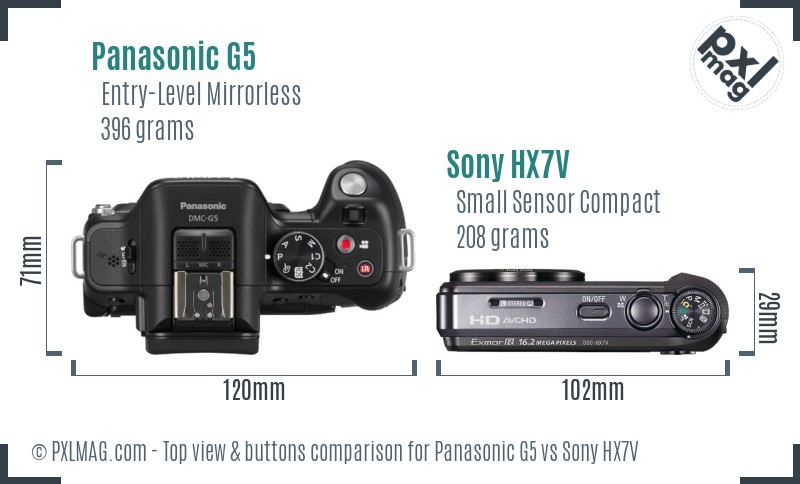 Panasonic G5 vs Sony HX7V top view buttons comparison
