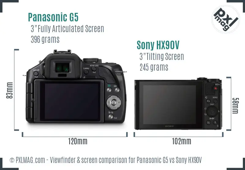 Panasonic G5 vs Sony HX90V Screen and Viewfinder comparison