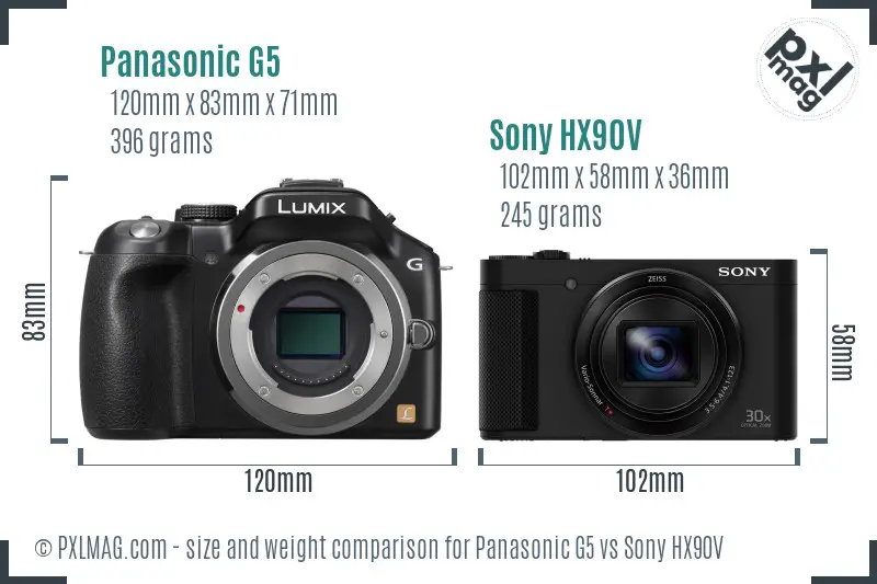 Panasonic G5 vs Sony HX90V size comparison