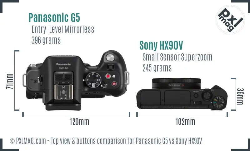 Panasonic G5 vs Sony HX90V top view buttons comparison
