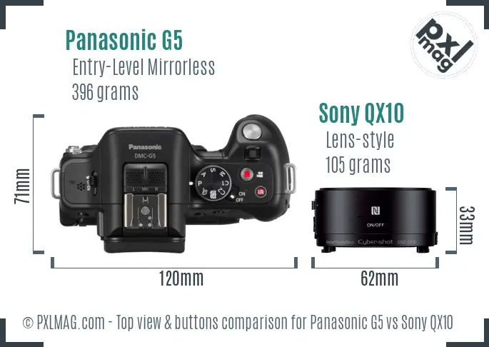 Panasonic G5 vs Sony QX10 top view buttons comparison Panasonic G5 vs Sony QX10 top view buttons comparison