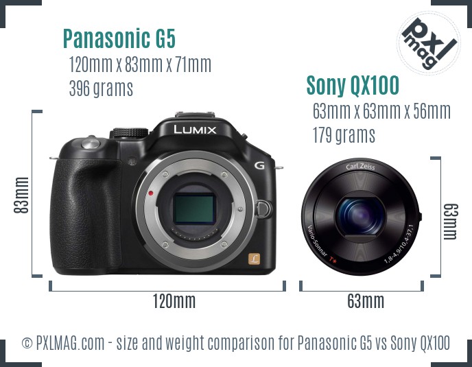 Panasonic G5 vs Sony QX100 size comparison Panasonic G5 vs Sony QX100 size comparison