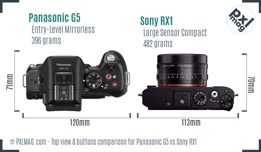 Panasonic G5 vs Sony RX1 top view buttons comparison