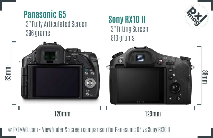 Panasonic G5 vs Sony RX10 II Screen and Viewfinder comparison