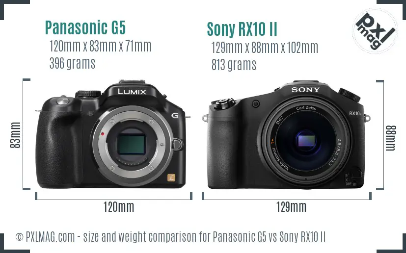 Panasonic G5 vs Sony RX10 II size comparison