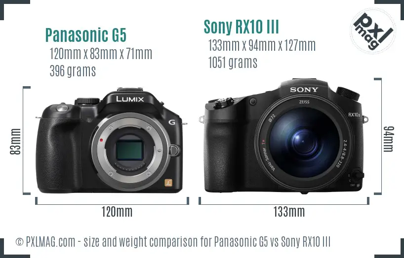 Panasonic G5 vs Sony RX10 III size comparison Panasonic G5 vs Sony RX10 III size comparison