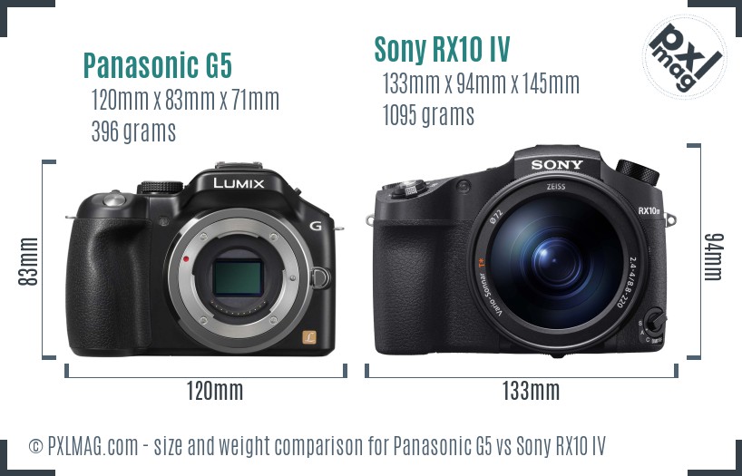 Panasonic G5 vs Sony RX10 IV size comparison